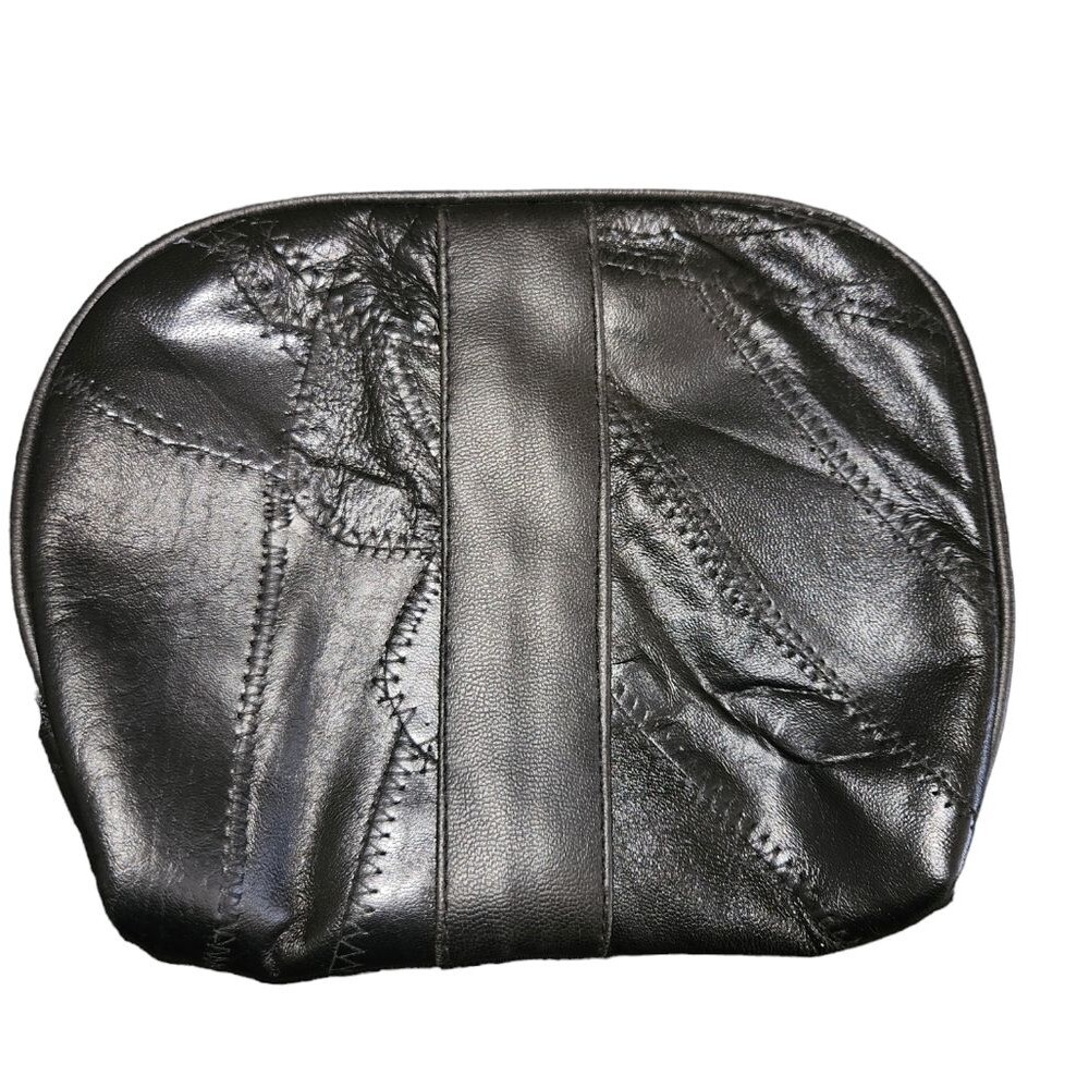 Vintage Black Leather Cosmetic Toiletry Bag